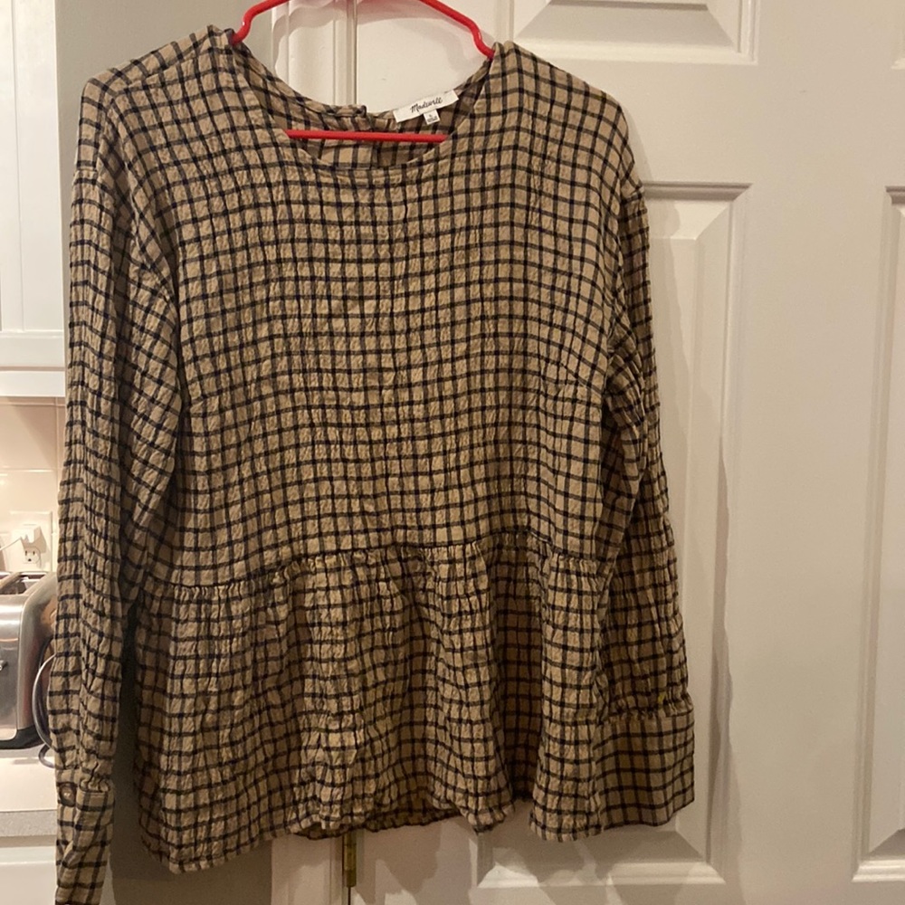 Women’s Madewell Pepulum Windowpane Top